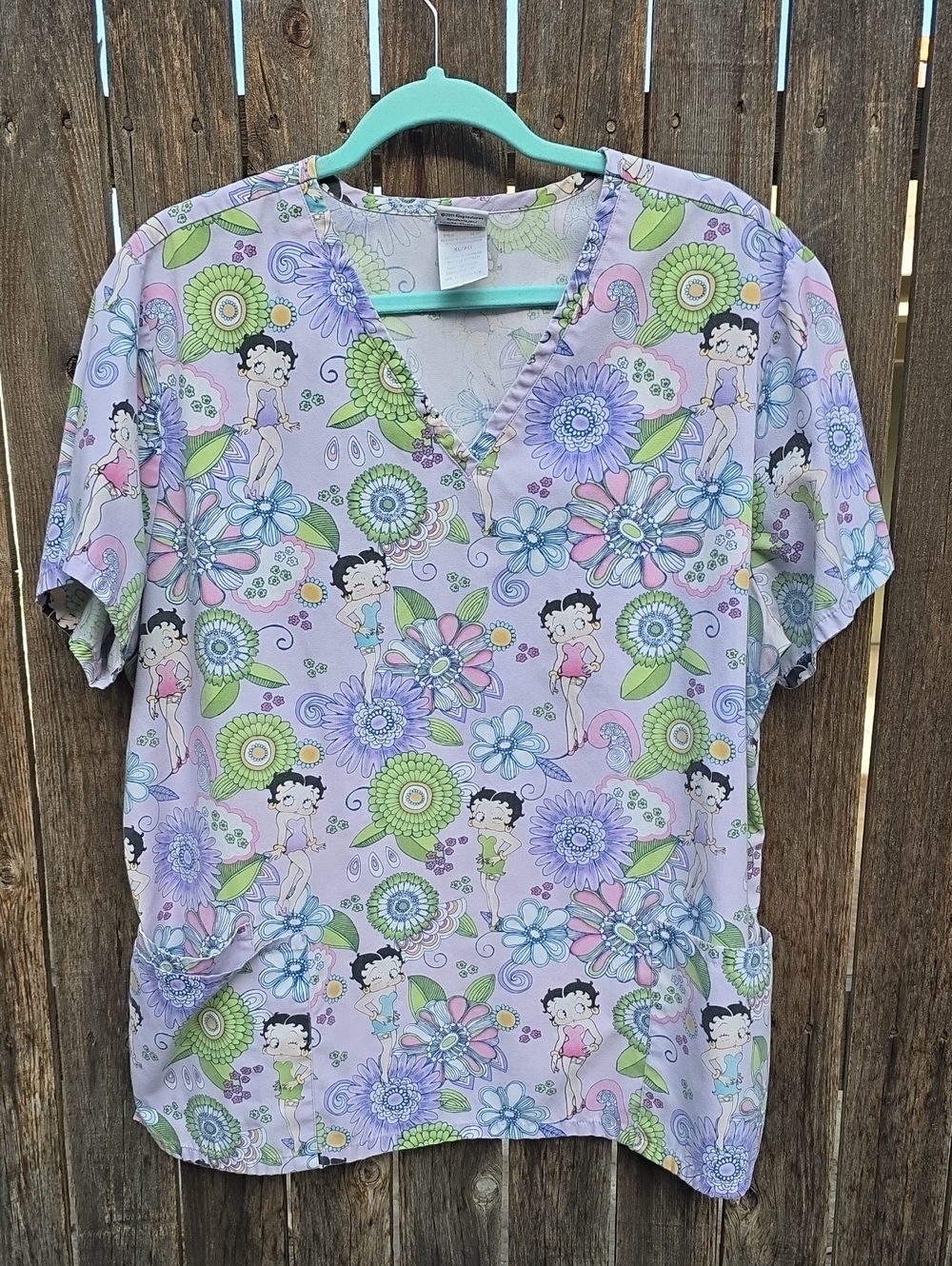 Betty Boop Lavender Floral V-Neck Short Sleeve Scrub Top Medical Uniform